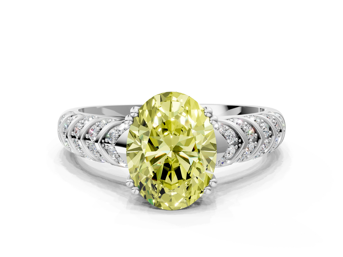 White gold Fancy Yellow Oval  Solitaire Chevron Pave Diamond Engagement Ring with Six-Prong Setting_3