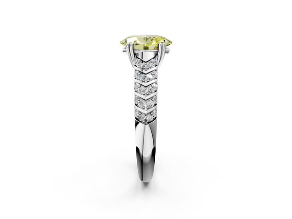White gold Fancy Yellow Oval  Solitaire Chevron Pave Diamond Engagement Ring with Six-Prong Setting