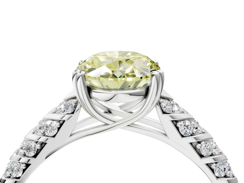 White gold Fancy Yellow Oval  Solitaire Chevron Pave Diamond Engagement Ring with Six-Prong Setting_7
