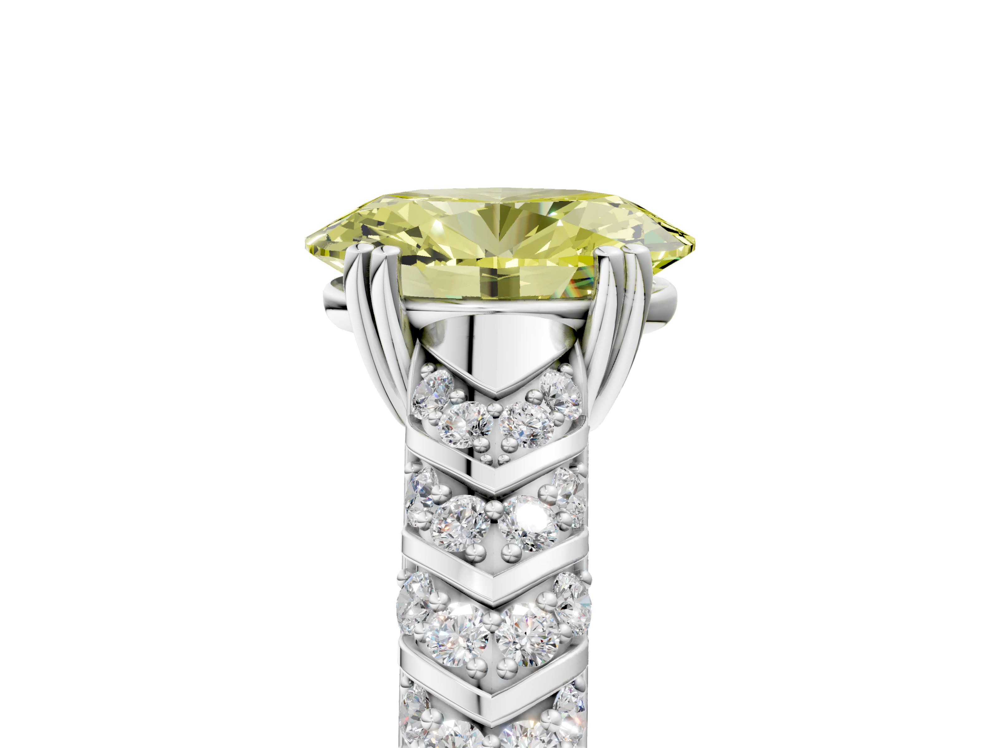 White gold Fancy Yellow Oval  Solitaire Chevron Pave Diamond Engagement Ring with Six-Prong Setting_8
