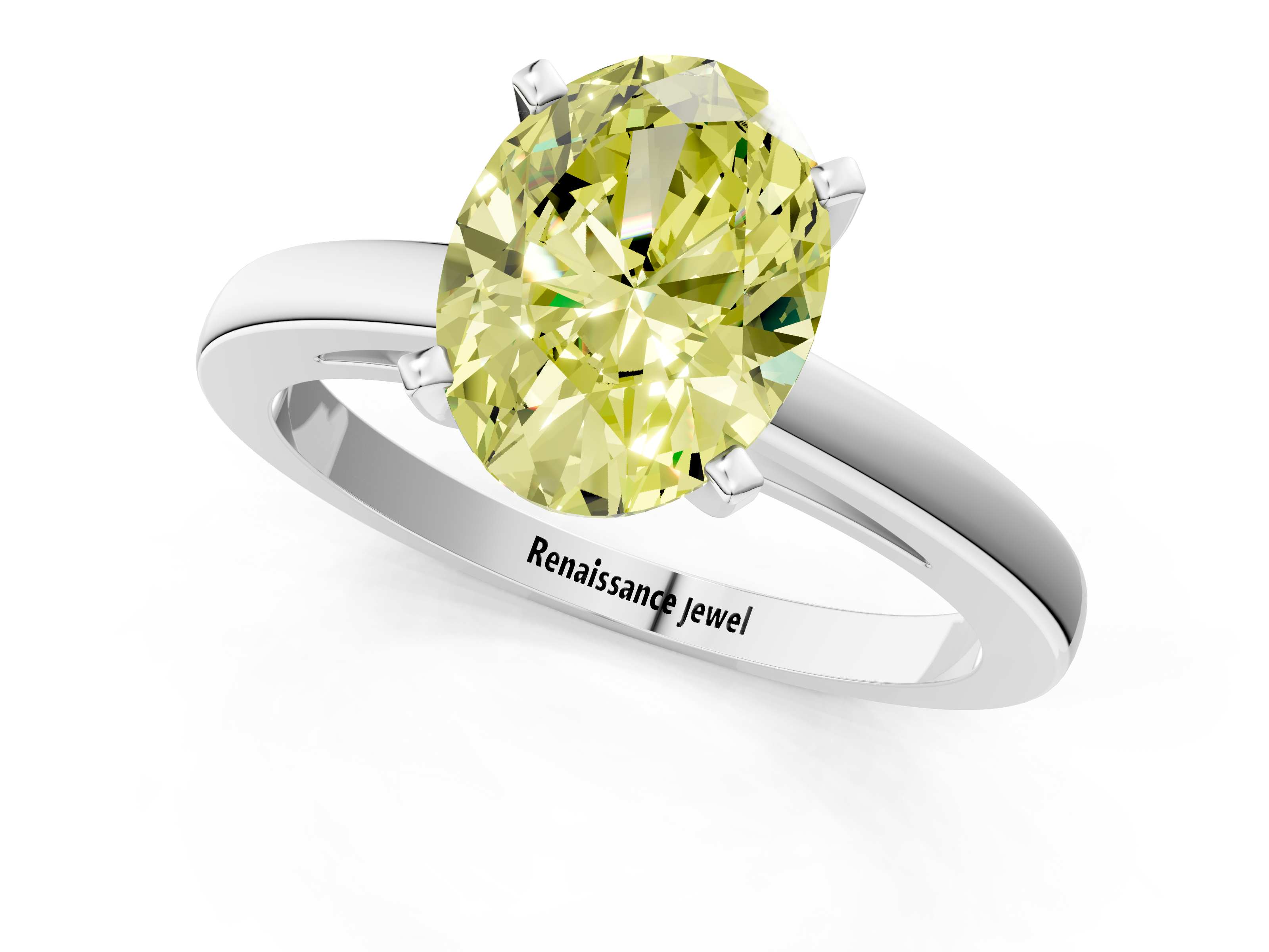 White gold Fancy Yellow Oval  Solitaire Diamond Engagement Ring with Four-Prong Setting on a Classic Band_4