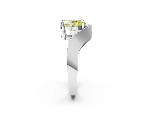 White gold Fancy Yellow Oval  Solitaire Diamond Engagement Ring with Pave Band and Four-Prong Setting