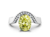 White gold Fancy Yellow Oval  Solitaire Diamond Engagement Ring with Pave Band and Four-Prong Setting