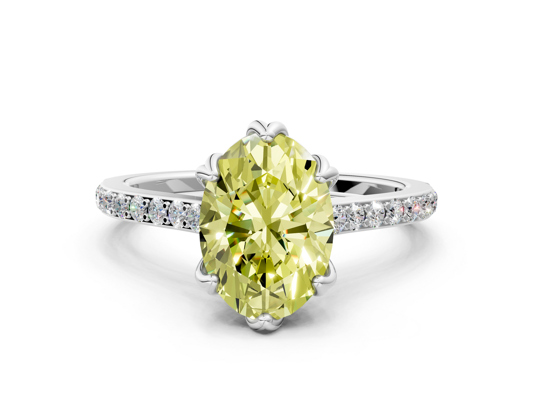 White gold Fancy Yellow Oval  Solitaire Diamond Engagement Ring with Pave Band and Six-Prong Setting_20