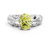White gold Fancy Yellow Oval  Solitaire Diamond Leaf Vine Band with Prong Setting_59