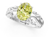 White gold Fancy Yellow Oval  Solitaire Diamond Leaf Vine Band with Prong Setting_60
