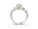White gold Fancy Yellow Oval  Solitaire Diamond Leaf Vine Band with Prong Setting_62