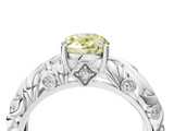 White gold Fancy Yellow Oval  Solitaire Diamond Leaf Vine Band with Prong Setting_63
