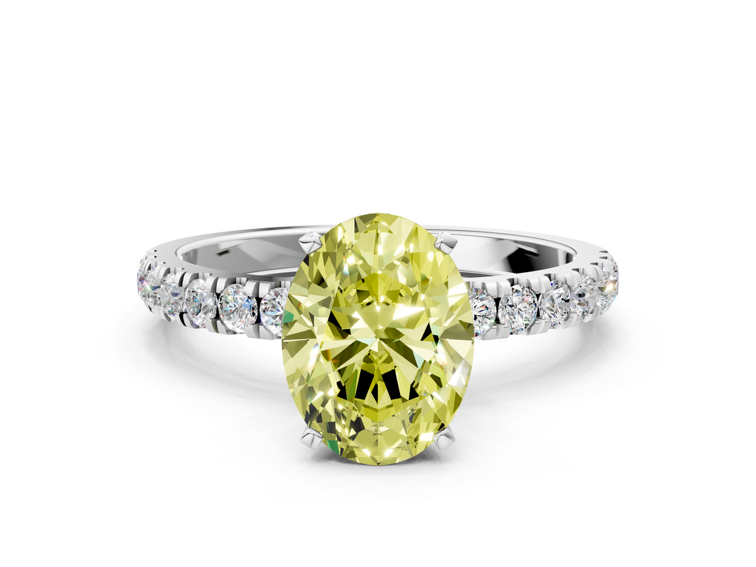 White gold Fancy Yellow Oval  Solitaire Diamond Pavé Band with Four-Prong Setting_28