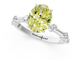 White gold Fancy Yellow Oval  Solitaire Diamond Ring with Bezel Set Side Stones and Prong Setting_4