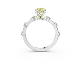 White gold Fancy Yellow Oval  Solitaire Diamond Ring with Bezel Set Side Stones and Prong Setting_6