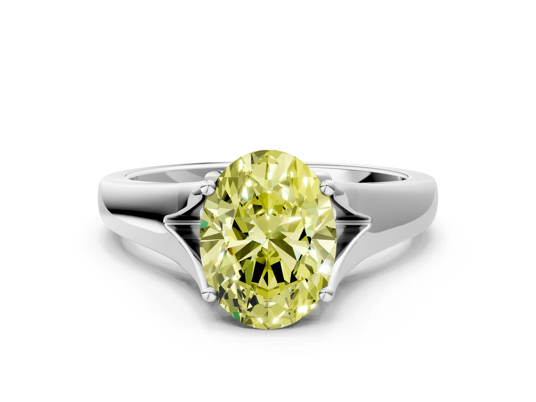 White gold Fancy Yellow Oval  Solitaire Diamond Ring with Cathedral Band and Four-Prong Setting_66