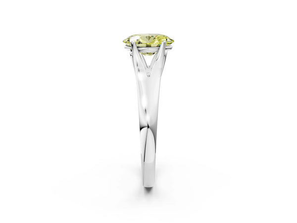 Platinum Fancy Yellow Oval  Solitaire Diamond Ring with Cathedral Band and Four-Prong Setting