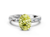 White gold Fancy Yellow Oval  Solitaire Diamond Ring with Channel-Set Baguette Band and Four-Prong Setting_114