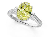 White gold Fancy Yellow Oval  Solitaire Diamond Ring with Channel Set Band and Bezel Prong Setting_81