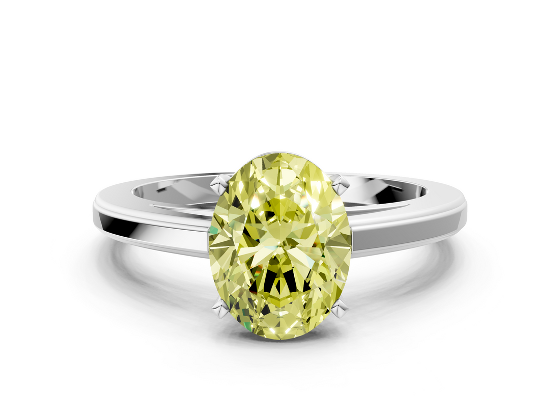White gold Fancy Yellow Oval  Solitaire Diamond Ring with Four-Prong Setting and Classic Band_3