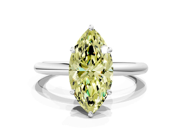White gold Fancy Yellow Oval  Solitaire Diamond Ring with Four-Prong Setting on a Plain Band