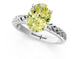 White gold Fancy Yellow Oval  Solitaire Diamond Ring with Milgrain and Black Enamel X Pattern Band_224