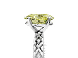 White gold Fancy Yellow Oval  Solitaire Diamond Ring with Milgrain and Black Enamel X Pattern Band_228
