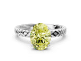 White gold Fancy Yellow Oval  Solitaire Diamond Ring with Milgrain and Black Enamel X Pattern Band_229