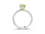 White gold Fancy Yellow Oval  Solitaire Diamond Ring with Milgrain and Black Enamel X Pattern Band_232