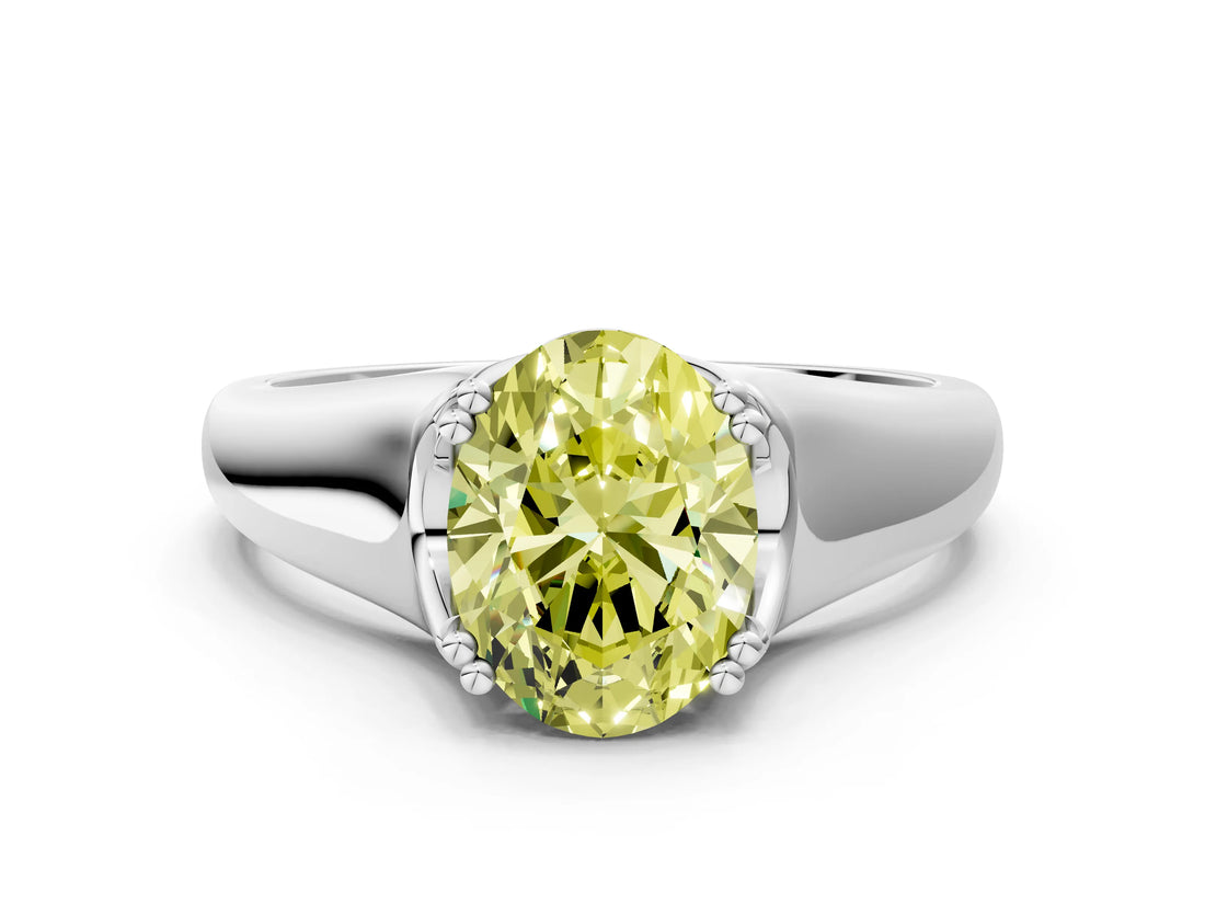 White gold Fancy Yellow Oval  Solitaire Diamond Ring with Six-Prong Cathedral Setting_32