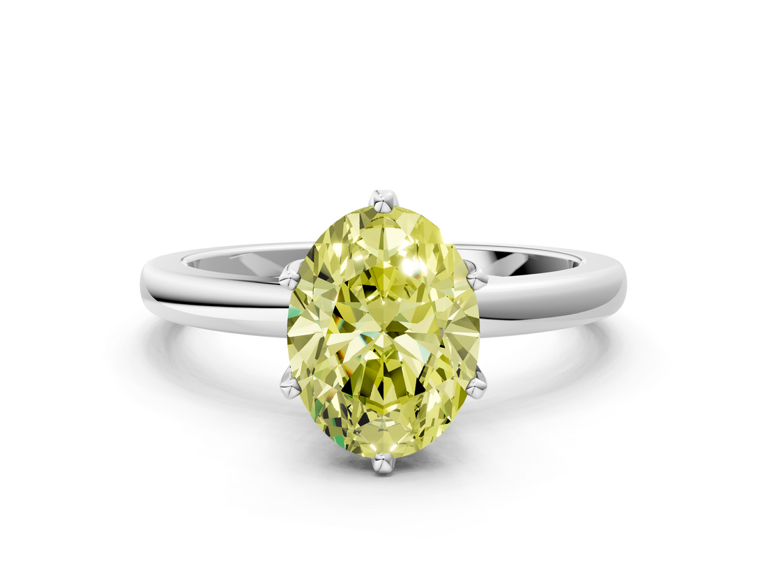 White gold Fancy Yellow Oval  Solitaire Diamond Ring with Six-Prong Setting on a Classic Band_3