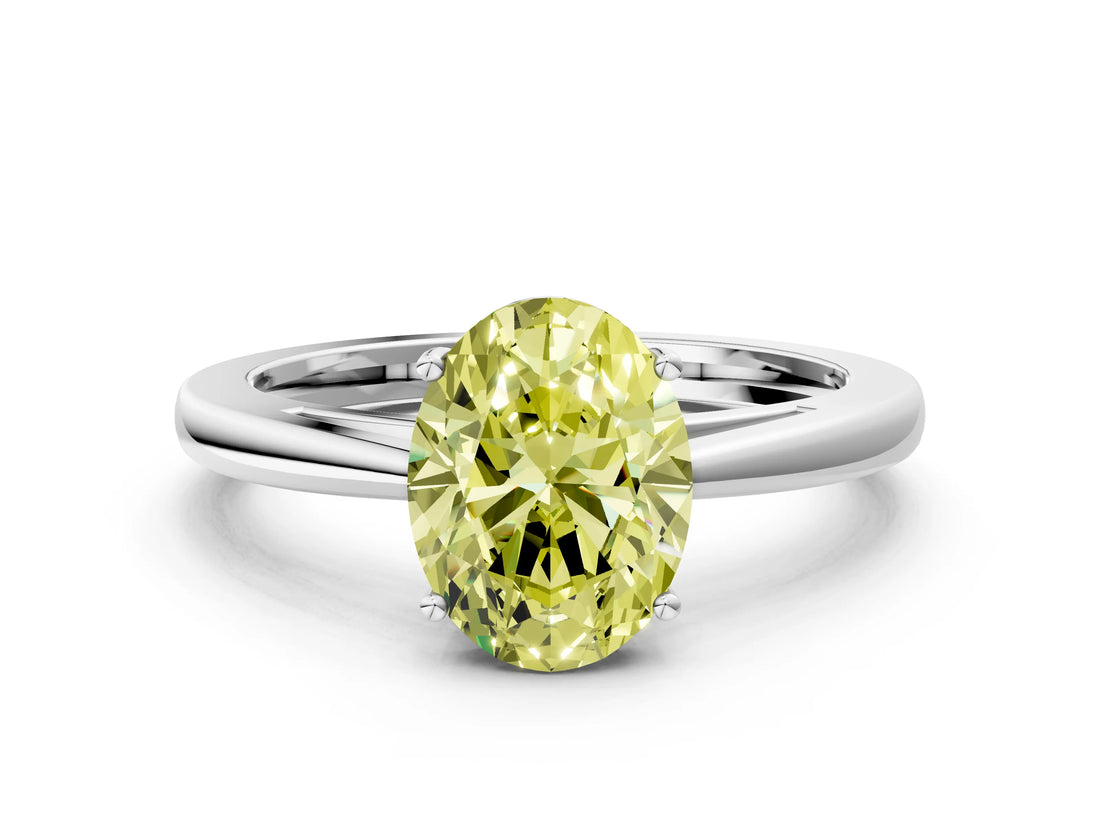 White gold Fancy Yellow Oval  Solitaire Diamond Ring with Split Shank and Four-Prong Setting_24