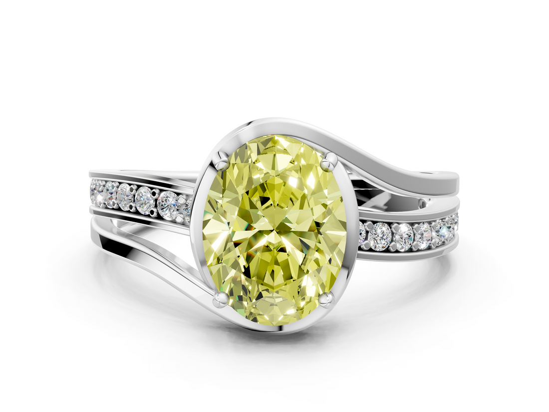 White gold Fancy Yellow Oval  Solitaire Diamond Ring with Split Shank and Prong Setting_41