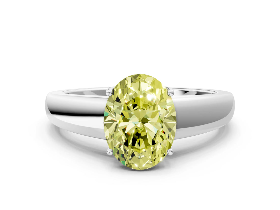 White gold Fancy Yellow Oval  Solitaire Diamond Ring with Tapered Band and Four-Prong Setting_49