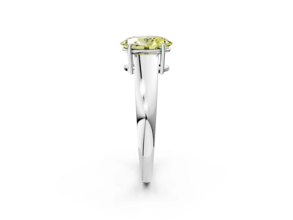 Platinum Fancy Yellow Oval  Solitaire Diamond Ring with Tapered Band and Four-Prong Setting