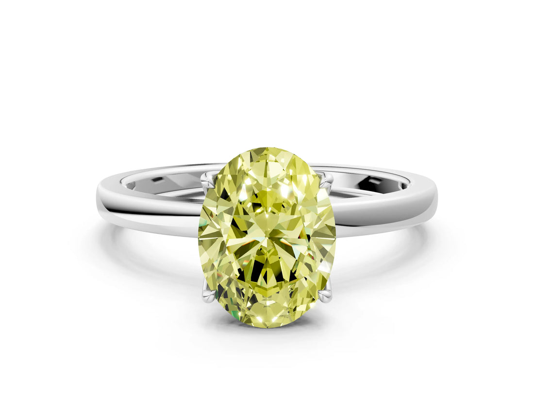 White gold Fancy Yellow Oval  Solitaire Diamond Ring with Thin Band and Four-Prong Setting_96
