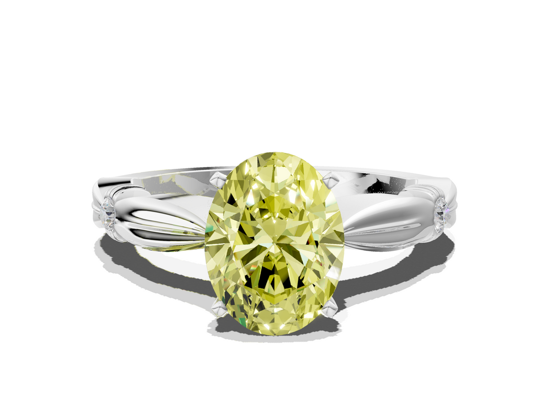 White gold Fancy Yellow Oval  Solitaire Diamond Twisted Band with Four-Prong Setting_64