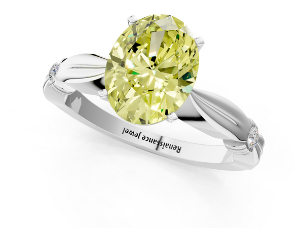 White gold Fancy Yellow Oval  Solitaire Diamond Twisted Band with Four-Prong Setting