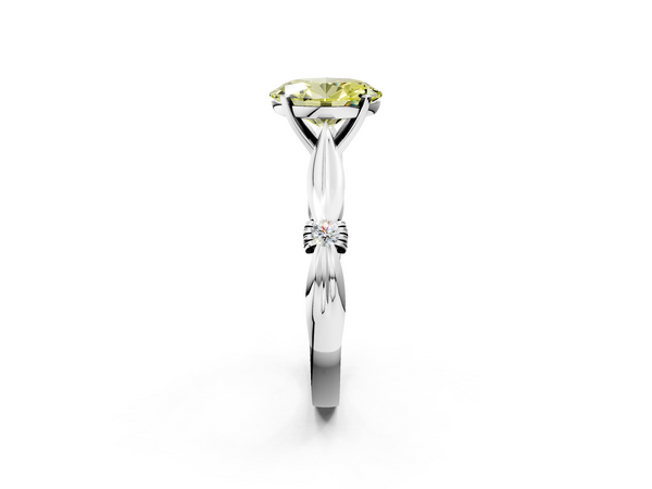 White gold Fancy Yellow Oval  Solitaire Diamond Twisted Band with Four-Prong Setting