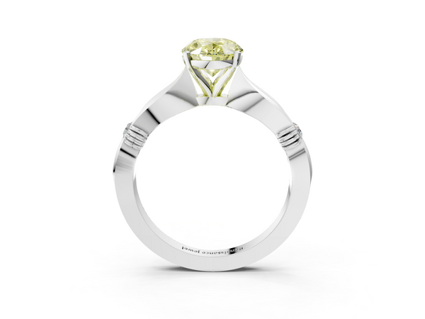White gold Fancy Yellow Oval  Solitaire Diamond Twisted Band with Four-Prong Setting