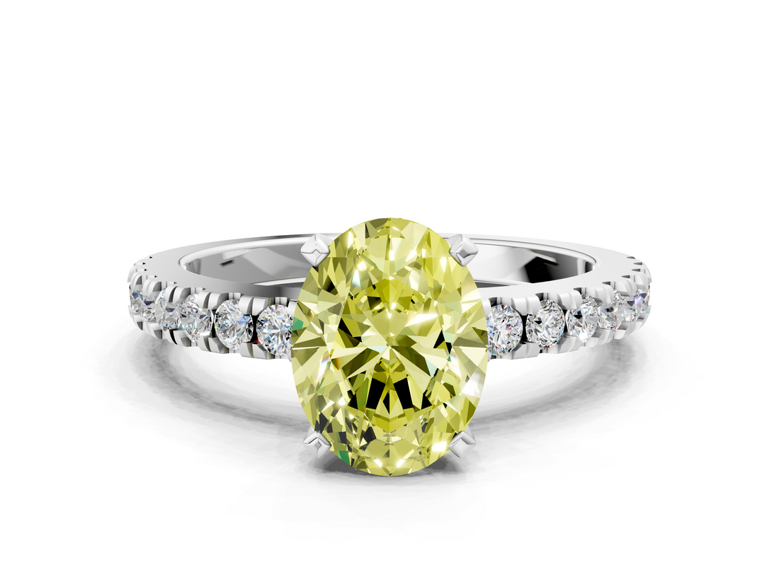 White gold Fancy Yellow Oval  Solitaire Diamond with Pavé Band and Four-Prong Setting_68