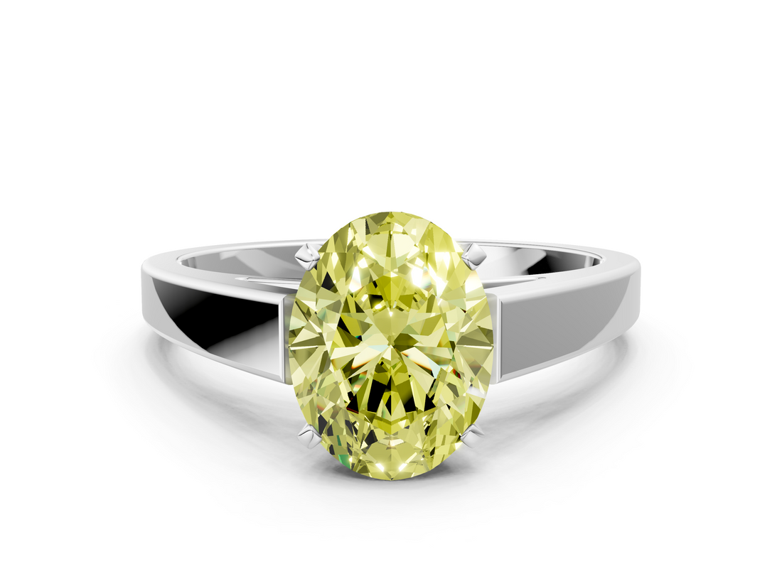 White gold Fancy Yellow Oval  Solitaire Engagement Ring with Four-Prong Setting and Tapered Band_3