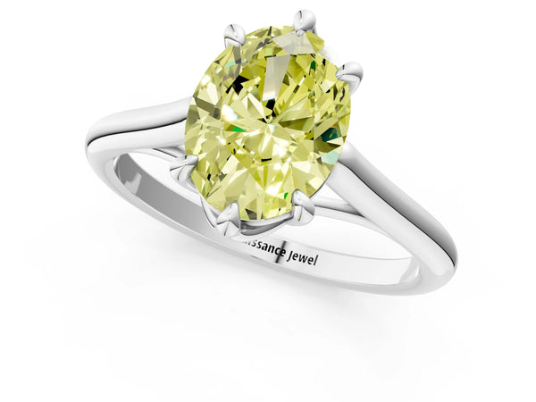 White gold Fancy Yellow Oval  Solitaire Engagement Ring with Six-Prong Setting and Classic Band