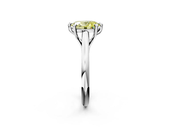 White gold Fancy Yellow Oval  Solitaire Engagement Ring with Six-Prong Setting and Classic Band