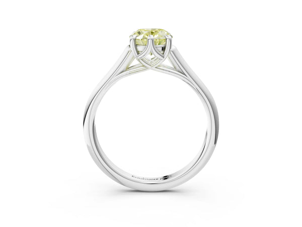 White gold Fancy Yellow Oval  Solitaire Engagement Ring with Six-Prong Setting and Classic Band