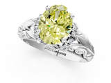 White gold Fancy Yellow Oval  Solitaire Filigree Engagement Ring with Halo and Prong Setting_64