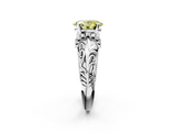 White gold Fancy Yellow Oval  Solitaire Filigree Engagement Ring with Halo and Prong Setting_65