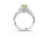 White gold Fancy Yellow Oval  Solitaire Filigree Engagement Ring with Halo and Prong Setting_66