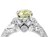 White gold Fancy Yellow Oval  Solitaire Filigree Engagement Ring with Halo and Prong Setting_67