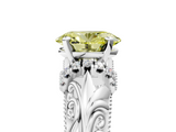 White gold Fancy Yellow Oval  Solitaire Filigree Engagement Ring with Halo and Prong Setting_68