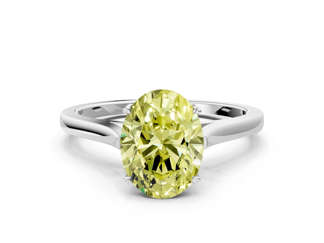 White gold Fancy Yellow Oval  Solitaire Heart Prong Engagement Ring with Tapered Band_55