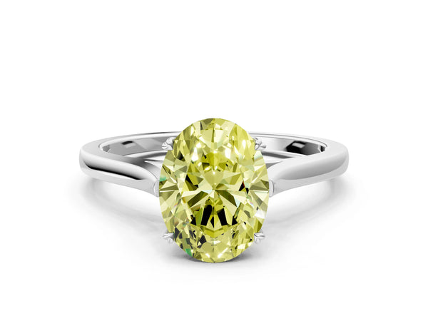 Platinum Fancy Yellow Oval  Solitaire Heart Prong Engagement Ring with Tapered Band