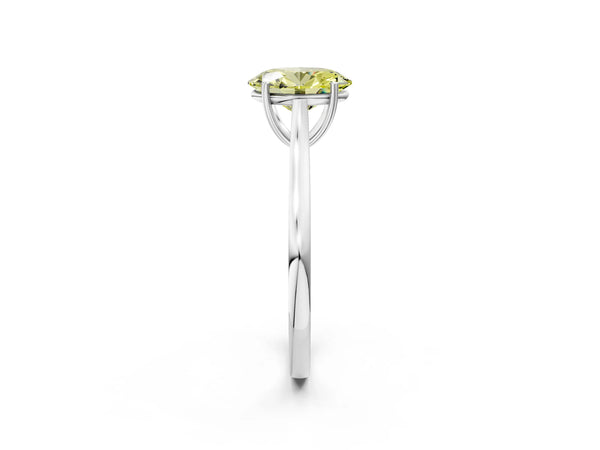 Platinum Fancy Yellow Oval  Solitaire Heart Prong Engagement Ring with Tapered Band