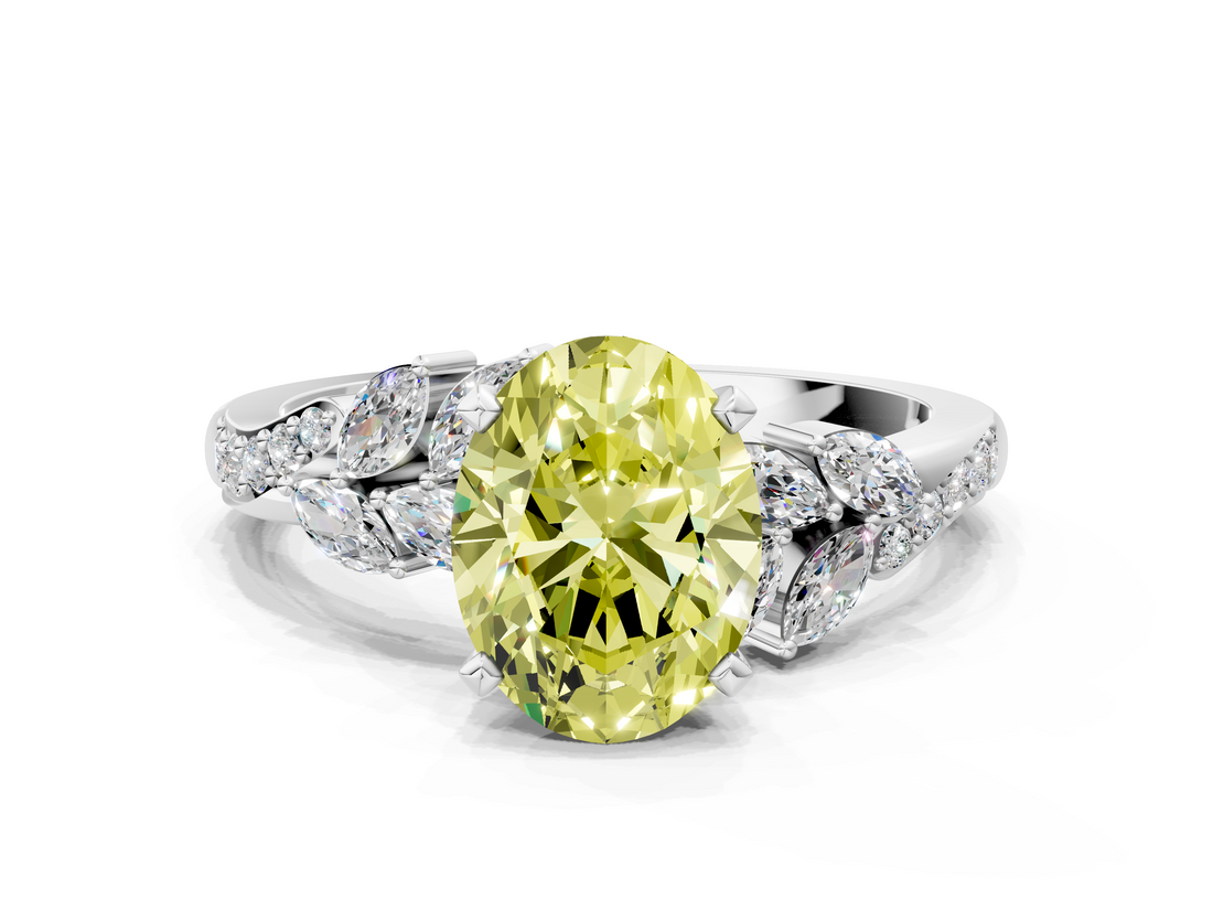 White gold Fancy Yellow Oval  Solitaire Marquise Twist Band with Six-Prong Setting_58